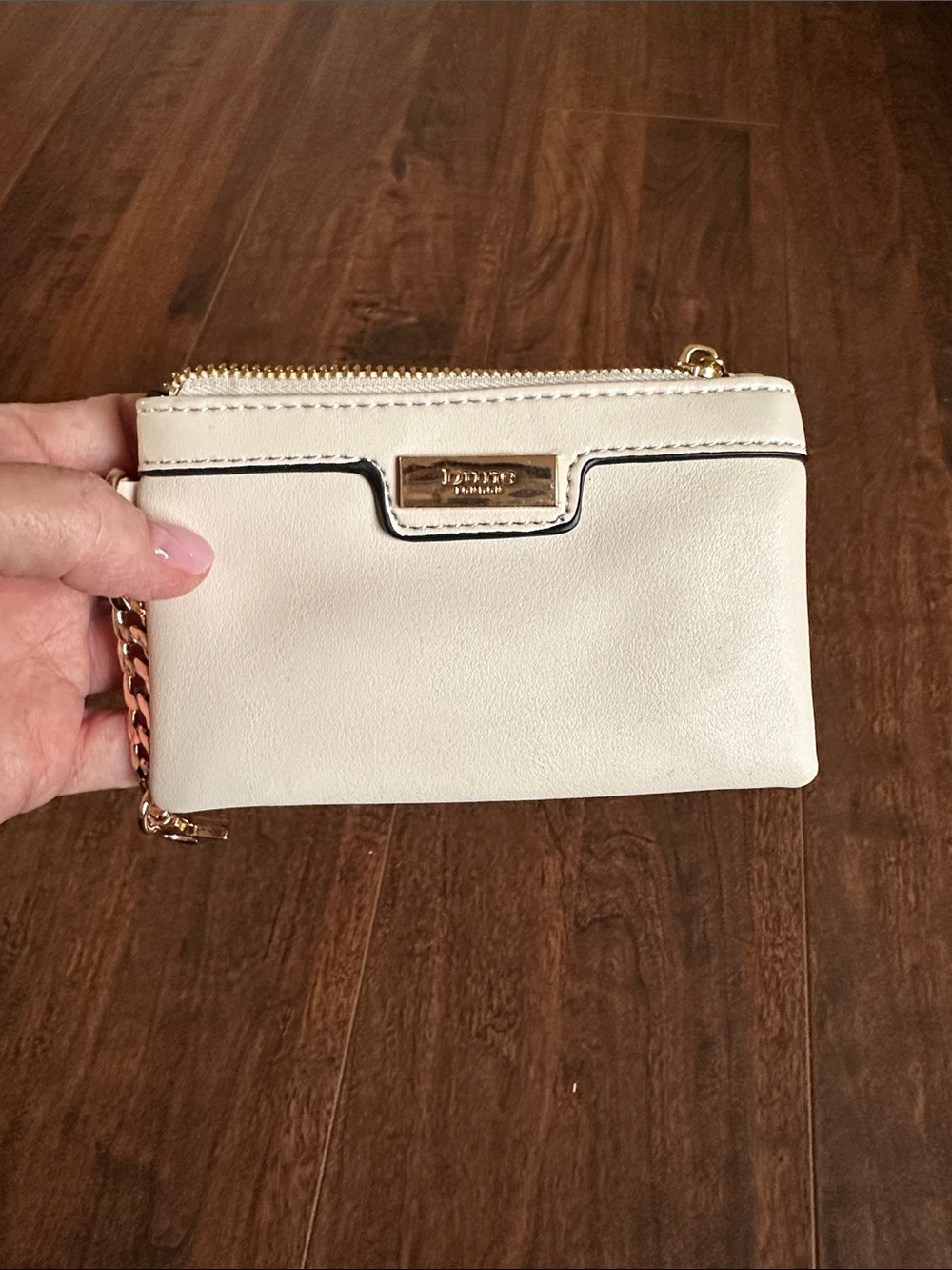 Dune London Cream Wristlet with Gold Chain Accent